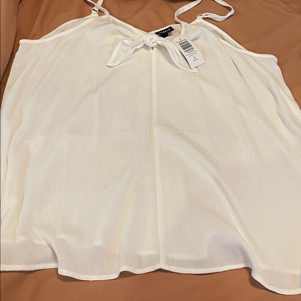 Torrid Ivory Sleeveless Blouse with Tie Detail